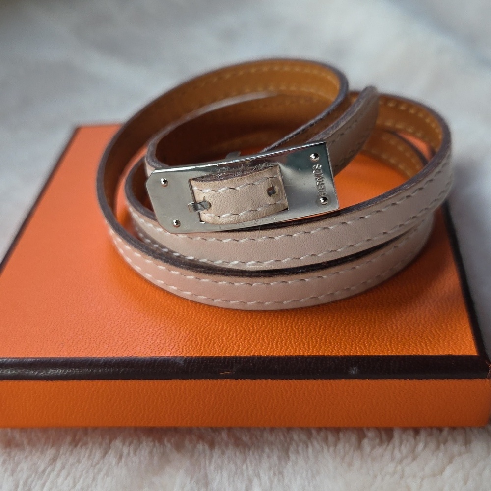 Hermès Blush Pink Leather Wrap Bracelet 24" Long